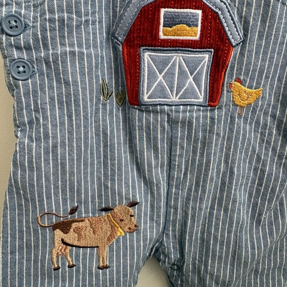 Baby Farm Overalls 6M Embroidered Barn Cow Chicken Cute Outfit - Picture 4 of 5